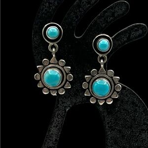 Boho Style Sterling Silver Natural Blue Turquoise Dangle Earrings